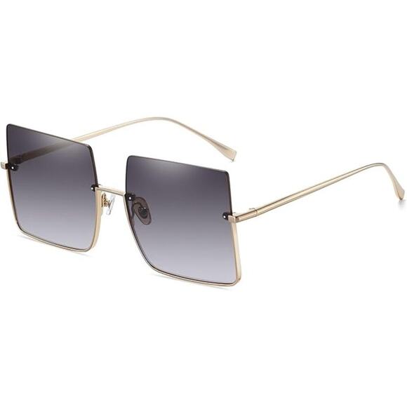 Gray Oversized Square Sunglasses Rimless, Gradient, Fashionable & UV Protection - Picture 5 of 5